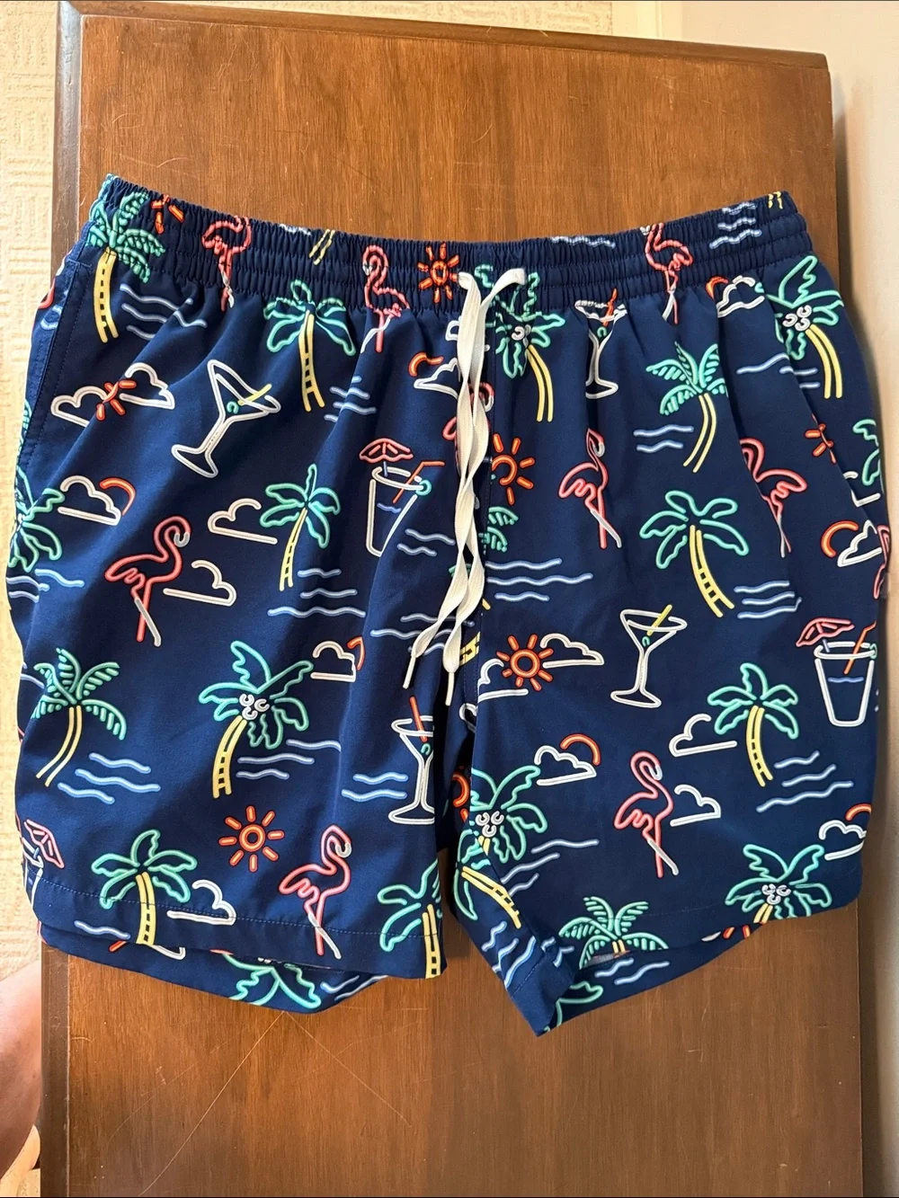 chubbies Navy Tropical Neon Swim Trunks